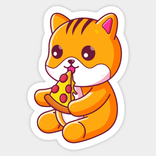 Cute cat eating pizza Sticker